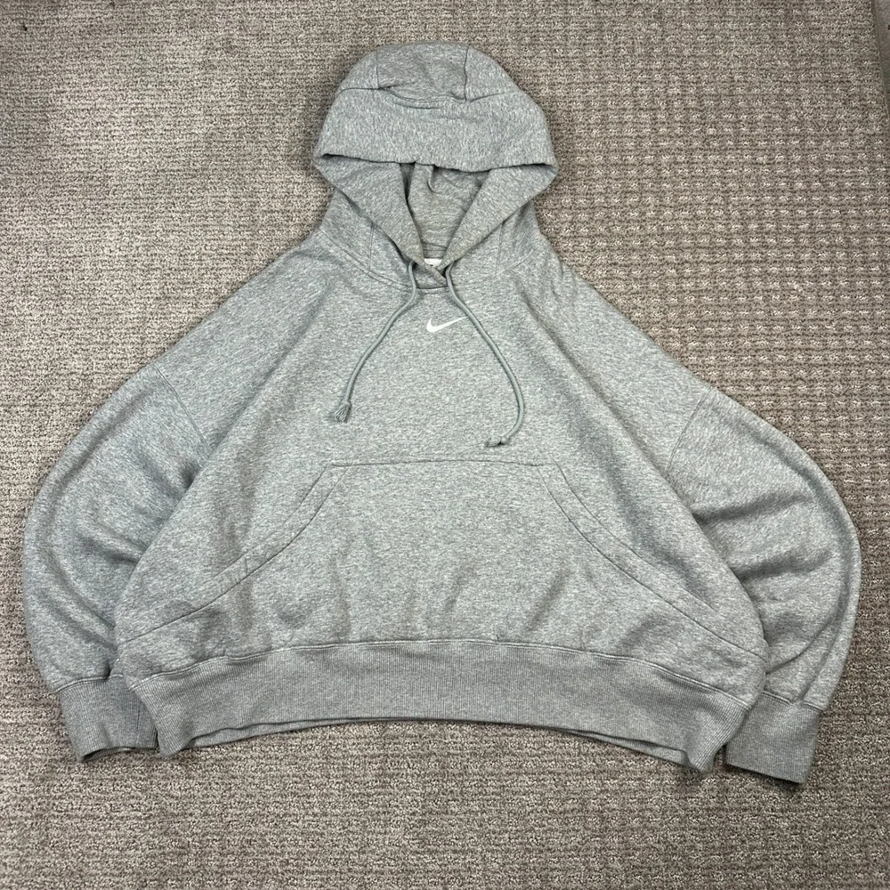 Nike Sportswear Essential Women Oversized Fleece Hoodie Gray Swoosh Large